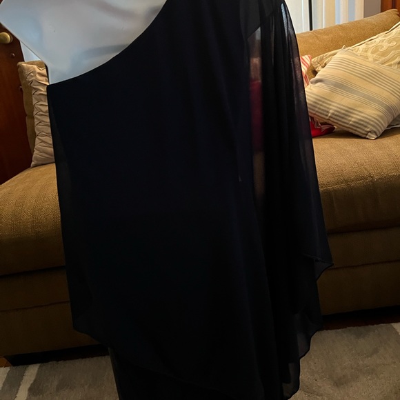 Zara navy blue beautiful one shoulder dress in excellent condition medium - Picture 8 of 12